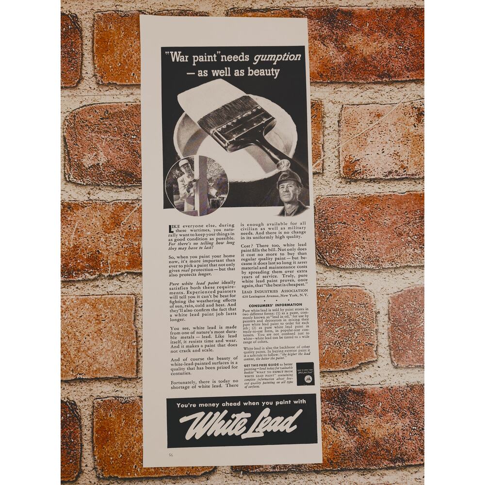 1942 Lead‎ Paint "War Paint Needs GUMPTION - as Well as Beauty" Vtg Print Ad